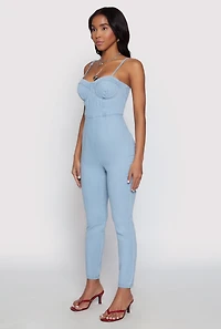 Womens Haute Monde Denim Bustier Jumpsuit, Blue, Size S