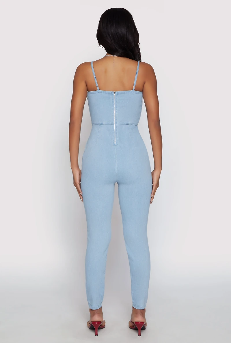 Womens Haute Monde Denim Bustier Jumpsuit, Blue, Size S