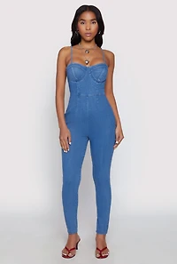 Womens Haute Monde Denim Bustier Jumpsuit, Blue, Size S