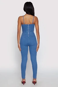 Womens Haute Monde Denim Bustier Jumpsuit, Blue, Size S
