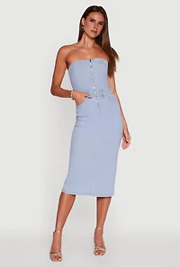 Womens Haute Monde Denim Zip Front Corset Tube Dress, Blue, Size S