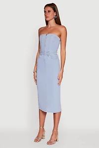 Womens Haute Monde Denim Zip Front Corset Tube Dress, Blue, Size S