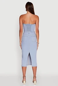 Womens Haute Monde Denim Zip Front Corset Tube Dress, Blue,