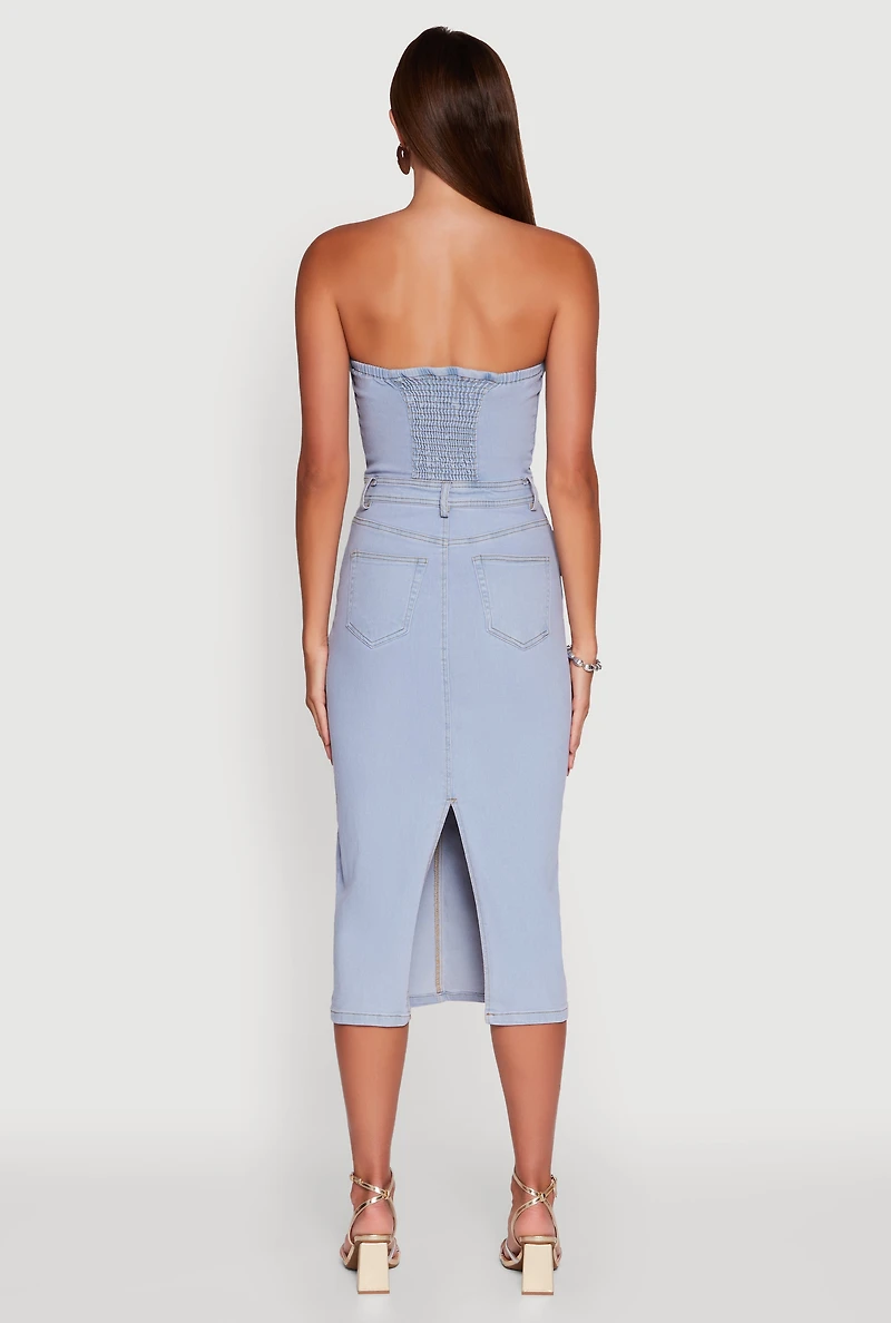 Womens Haute Monde Denim Zip Front Corset Tube Dress, Blue, Size M