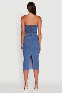 Womens Haute Monde Denim Zip Front Corset Tube Dress, Blue,