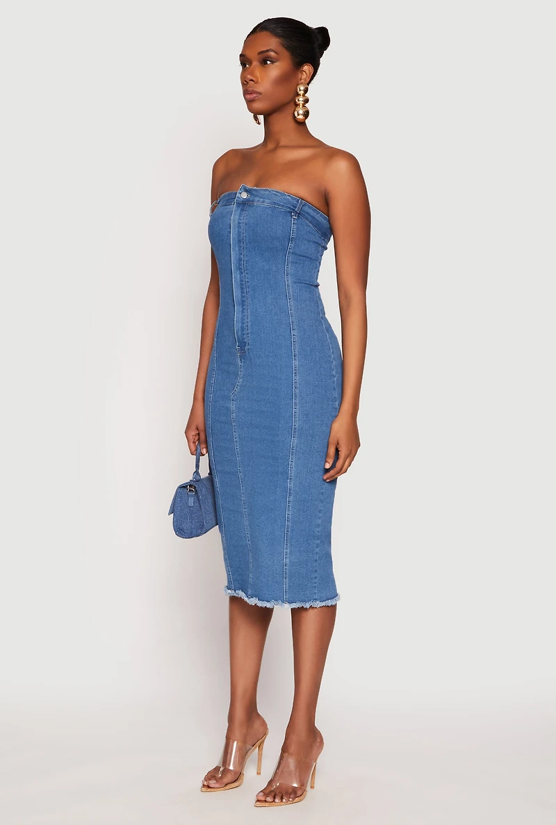 Haute Monde Denim Pintuck Tube Dress