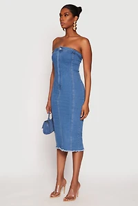 Haute Monde Denim Pintuck Tube Dress