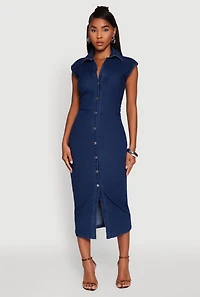 Haute Monde Button Front Cap Sleeve Denim Dress