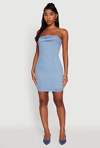 Haute Monde Denim Fold Over Zip Back Tube Dress
