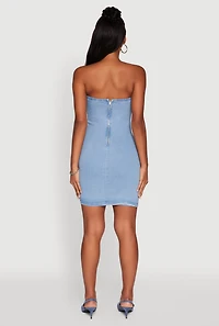 Haute Monde Denim Fold Over Zip Back Tube Dress