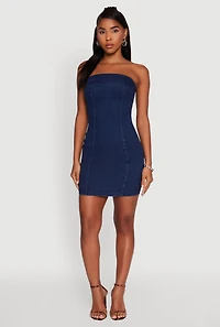 Womens Haute Monde Denim Fold Over Zip Back Tube Dress, Blue, Size M