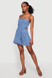 Denim Faux Wrap Front Detail Mini Dress