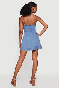 Denim Faux Wrap Front Detail Mini Dress