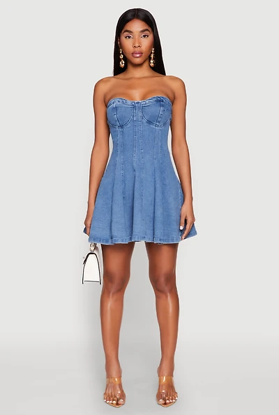 Iris Denim Bustier Skater Dress