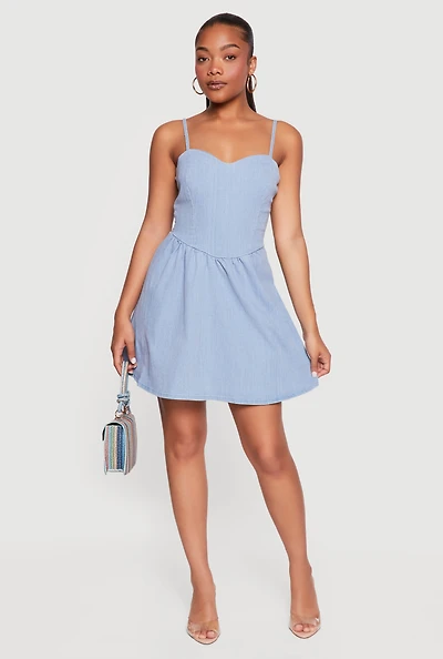 Open Tie Back Sweetheart Denim Dress