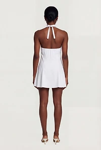 Denim Plunge Halter Mini Dress