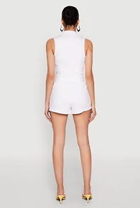 Womens Iris Sleeveless Zip Up Belted Denim Romper, White, Size M