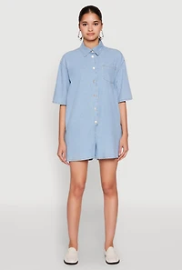 Button Front Denim Romper