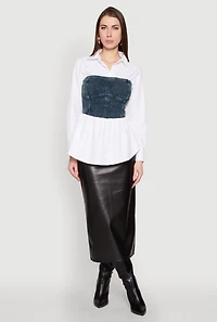 Womens Denim Corset Detail Poplin Shirt, Multi, Size S