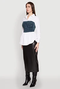 Womens Denim Corset Detail Poplin Shirt, Multi, Size S