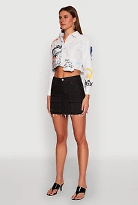 Womens Royalty Graffiti Print Crop Top, Multi, Size M