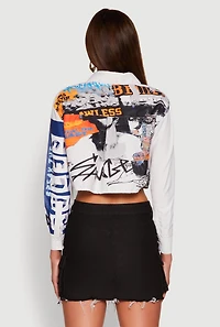 Womens Royalty Graffiti Print Crop Top, Multi, Size M