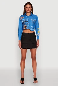 Womens Royalty Graffiti Print Crop Top, Multi,