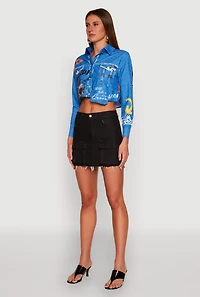 Womens Royalty Graffiti Print Crop Top, Multi,