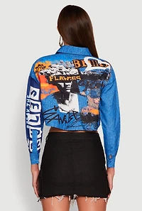 Womens Royalty Graffiti Print Crop Top, Multi,