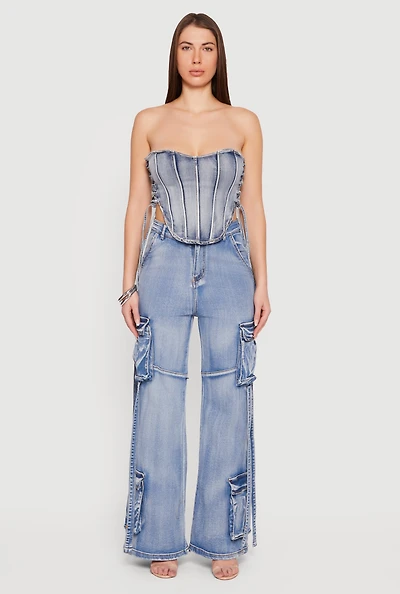 Lace Up Side Denim Corset Top