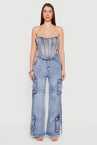 Lace Up Side Denim Corset Top
