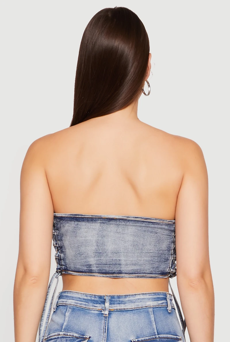 Lace Up Side Denim Corset Top
