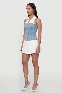 Denim Layered Look Collared Side Zip Top