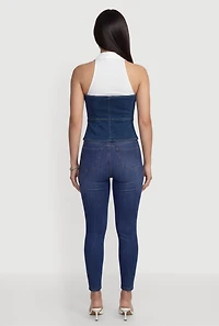 Denim Layered Look Collared Side Zip Top