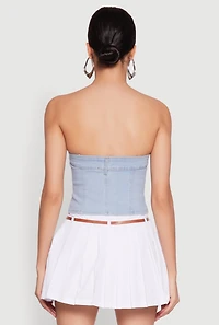 Womens Haute Monde Button Front Denim Tube Top, Blue, Size M