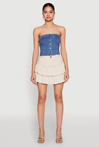 Womens Haute Monde Button Front Denim Tube Top, Blue, Size S