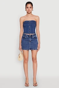 Womens Haute Monde Button Front Denim Tube Top, Blue, Size S