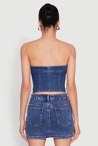 Womens Haute Monde Button Front Denim Tube Top, Blue, Size S