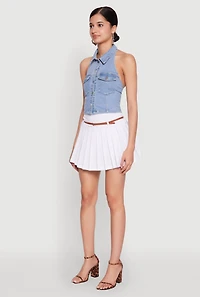 Womens Haute Monde Collared Denim Halter Top, Blue,