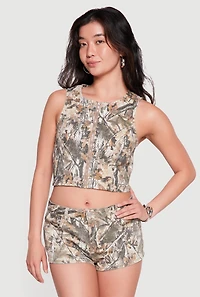 Hunter Camo Zip Front Crop Top
