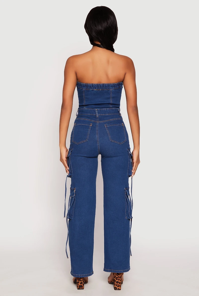 Daisy Denim Button Front Cargo Jumpsuit
