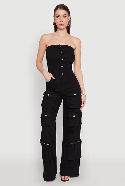 Womens Daisy Wide Leg Cargo Pocket Jumpsuit, Black, Size S
