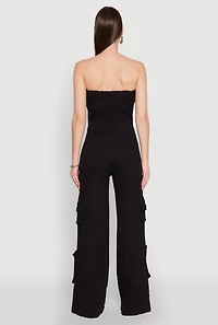 Womens Daisy Wide Leg Cargo Pocket Jumpsuit, Black, Size L