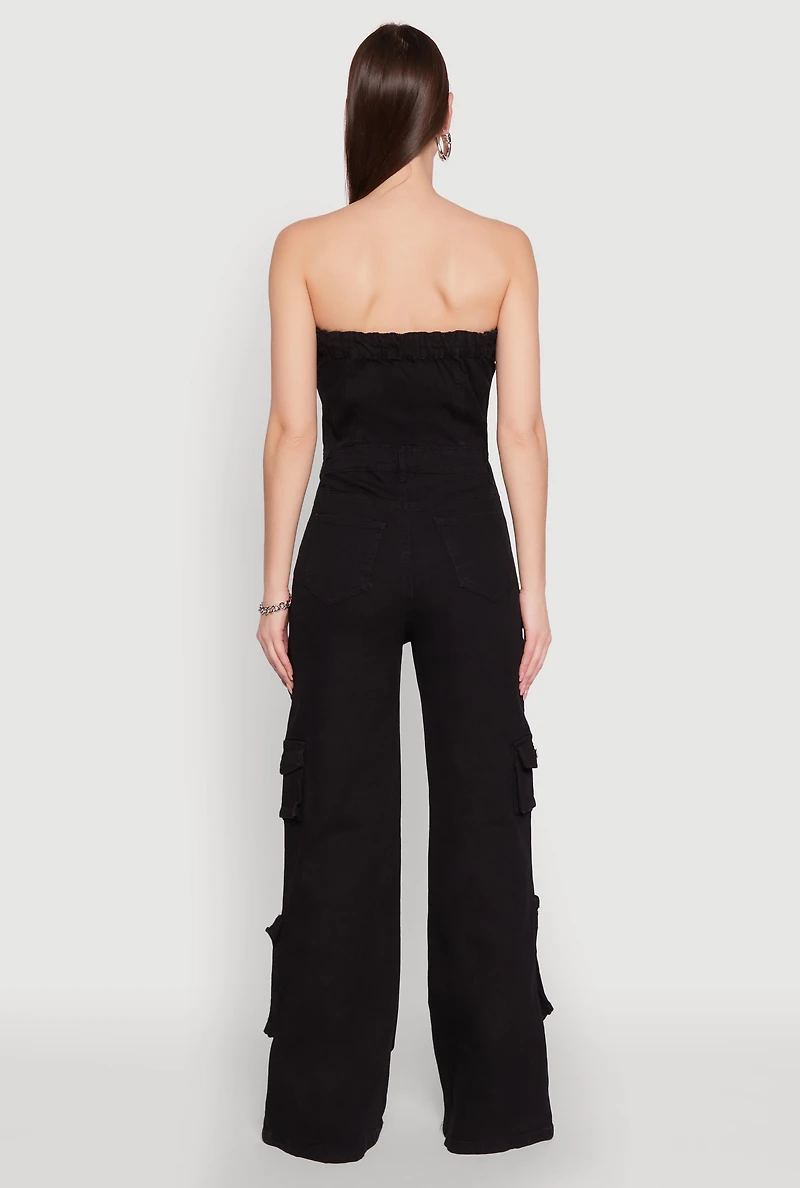 Womens Daisy Wide Leg Cargo Pocket Jumpsuit, Black, Size S