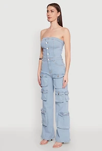 Womens Daisy Wide Leg Cargo Pocket Jumpsuit, Blue, Size S