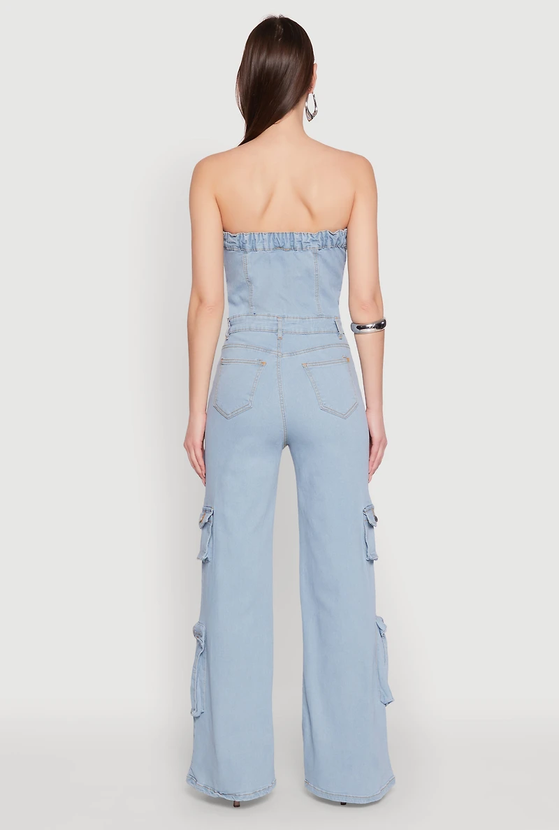 Womens Daisy Wide Leg Cargo Pocket Jumpsuit, Blue, Size S