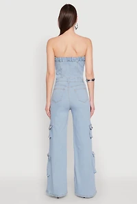 Womens Daisy Wide Leg Cargo Pocket Jumpsuit, Blue, Size S