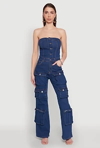 Womens Daisy Wide Leg Cargo Pocket Jumpsuit, Blue, Size M