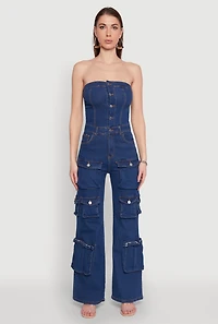 Womens Daisy Wide Leg Cargo Pocket Jumpsuit, Blue, Size M