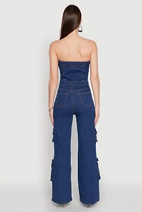 Womens Daisy Wide Leg Cargo Pocket Jumpsuit, Blue, Size M